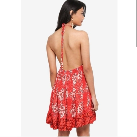 Free People NWT Beach Day mini Red Halter Neck Dress - Picture 3 of 8
